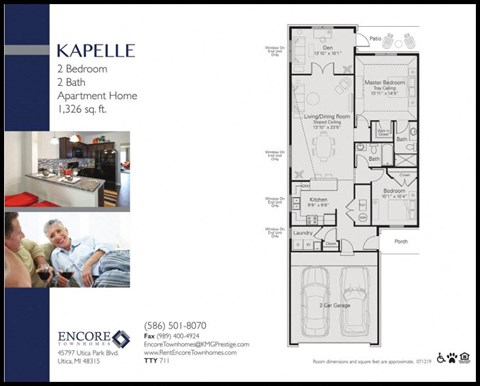 Floor plan for 2 beds, 2 baths, 1326 sqft
